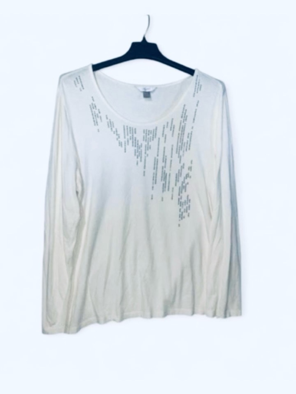 CJ Banks Cream Long Sleeve Scoop Neck Top with Subtle Stud Detail